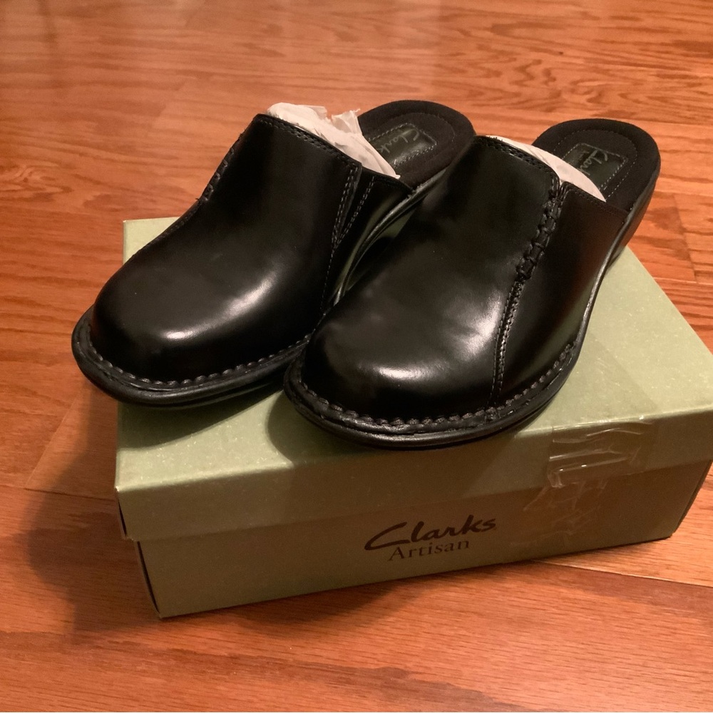 Clarks Black Leather Slip-On Loafers